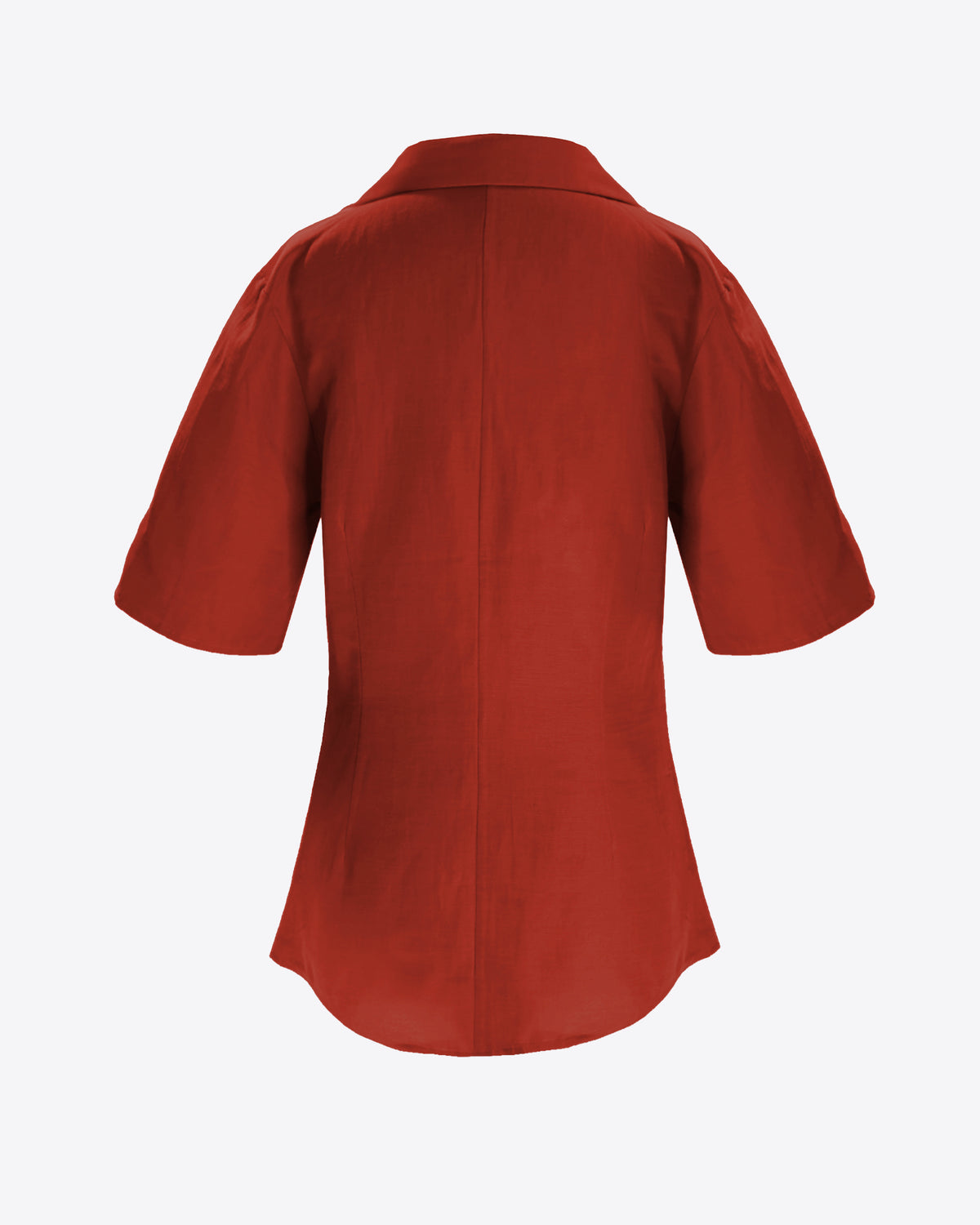 Sabrina short sleeve button down shirt in chili, back view