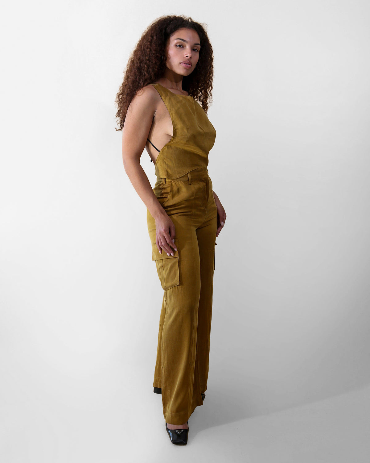Aurora high-rise cupro pant in moss, side view