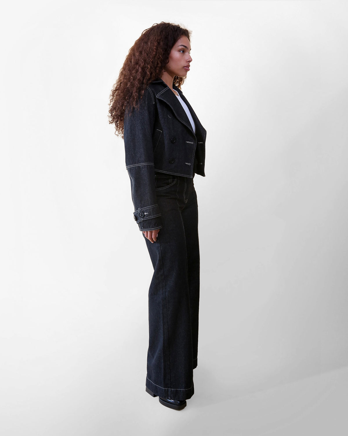 Kayla cropped denim trench, side view