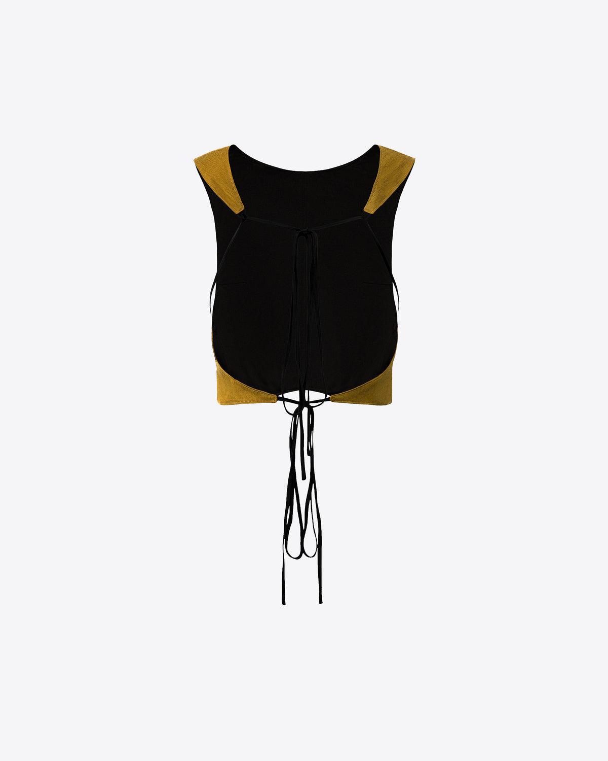 Kristine reversible cupro tank top in moss and black, back view on dress form