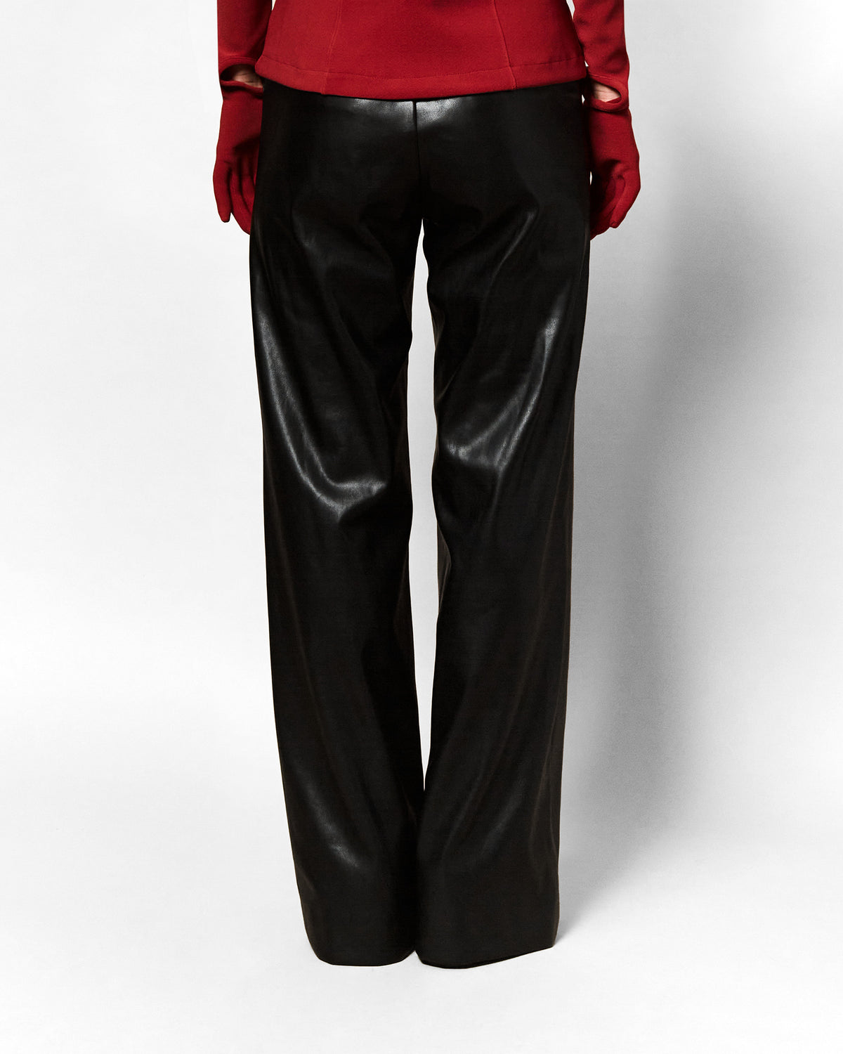 Maya wide-leg vegan leather pant in black, back view