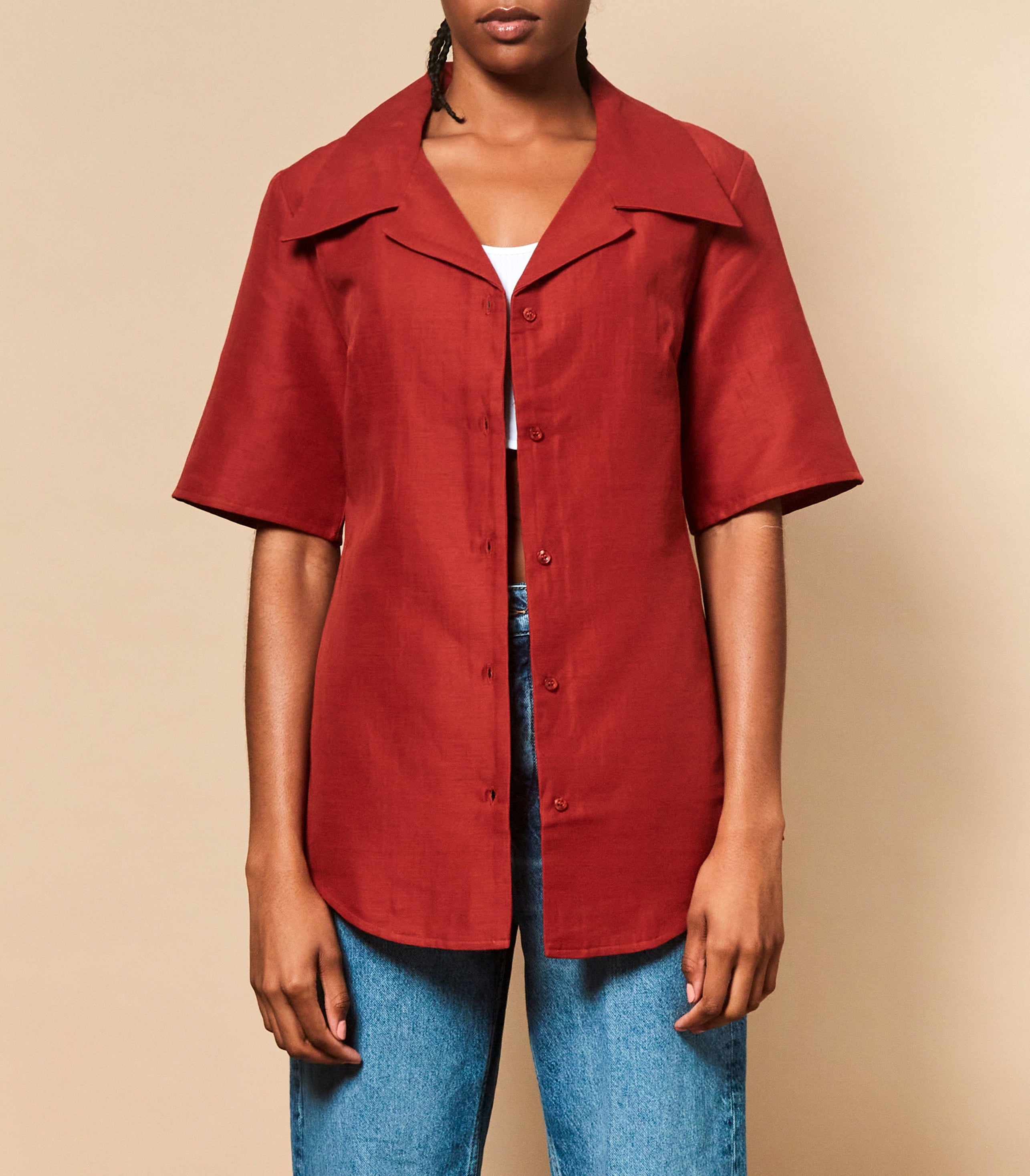 Sabrina Button Down in Chili — Final Sale