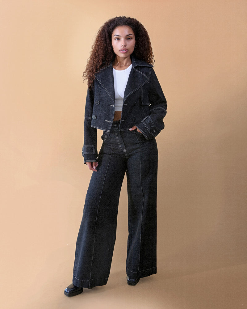 Kayla Cropped Trench in Denim