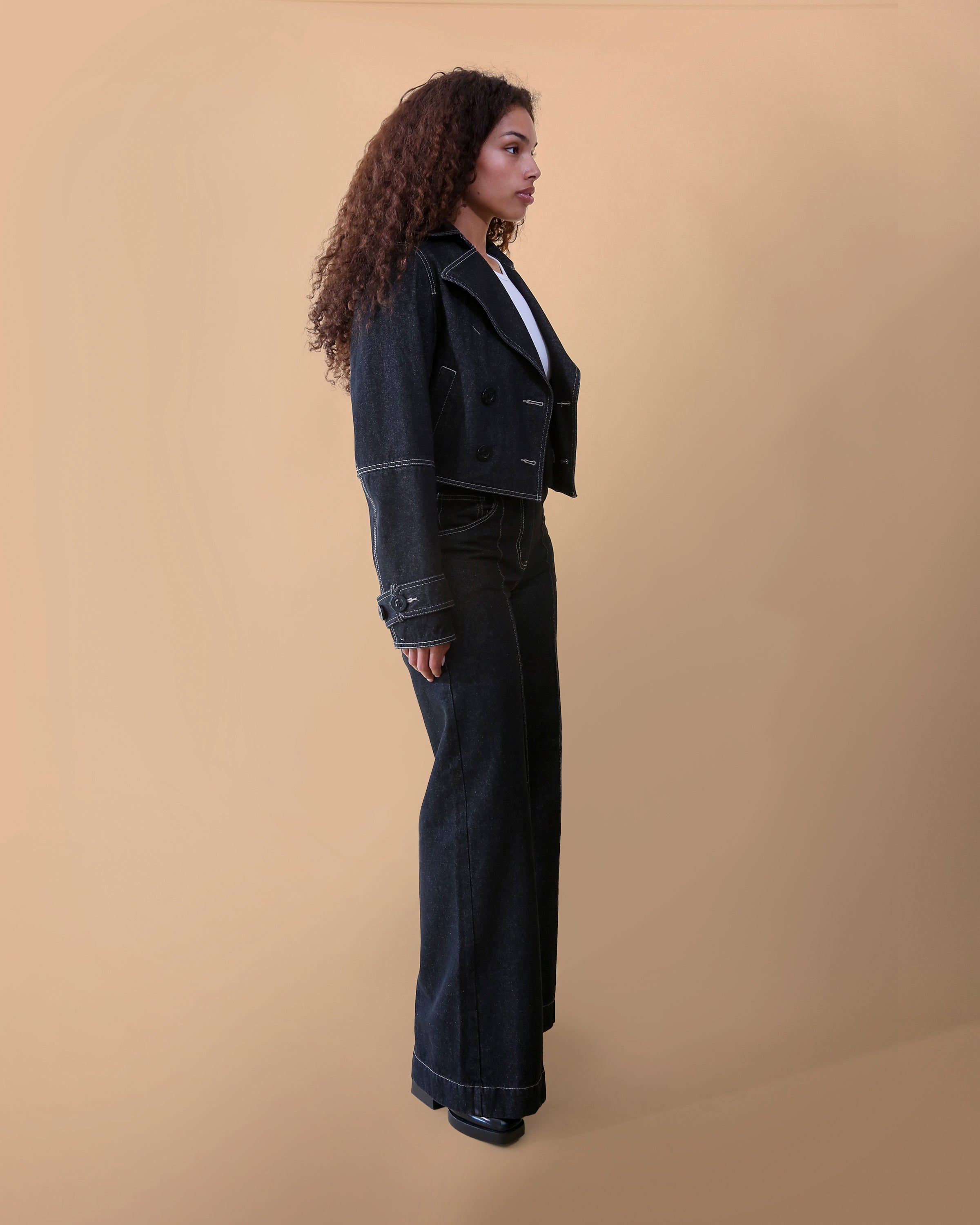 Kayla Cropped Trench in Denim