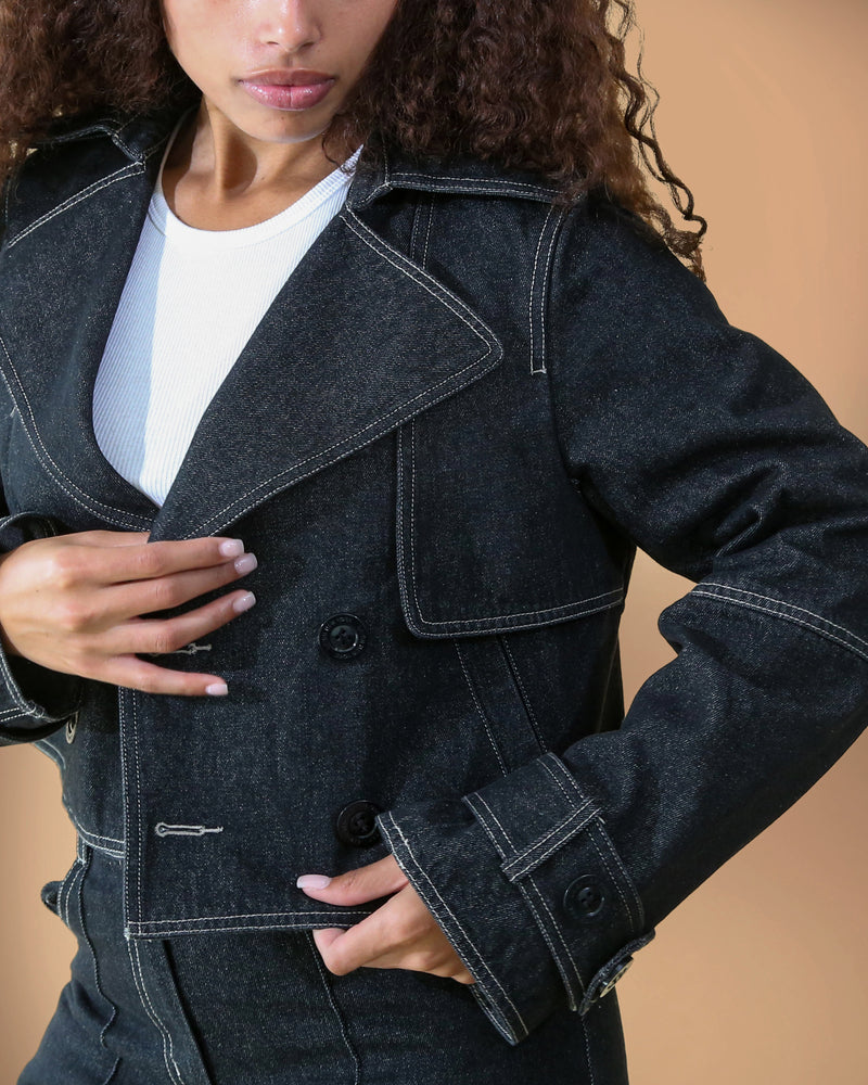 Kayla Cropped Trench in Denim