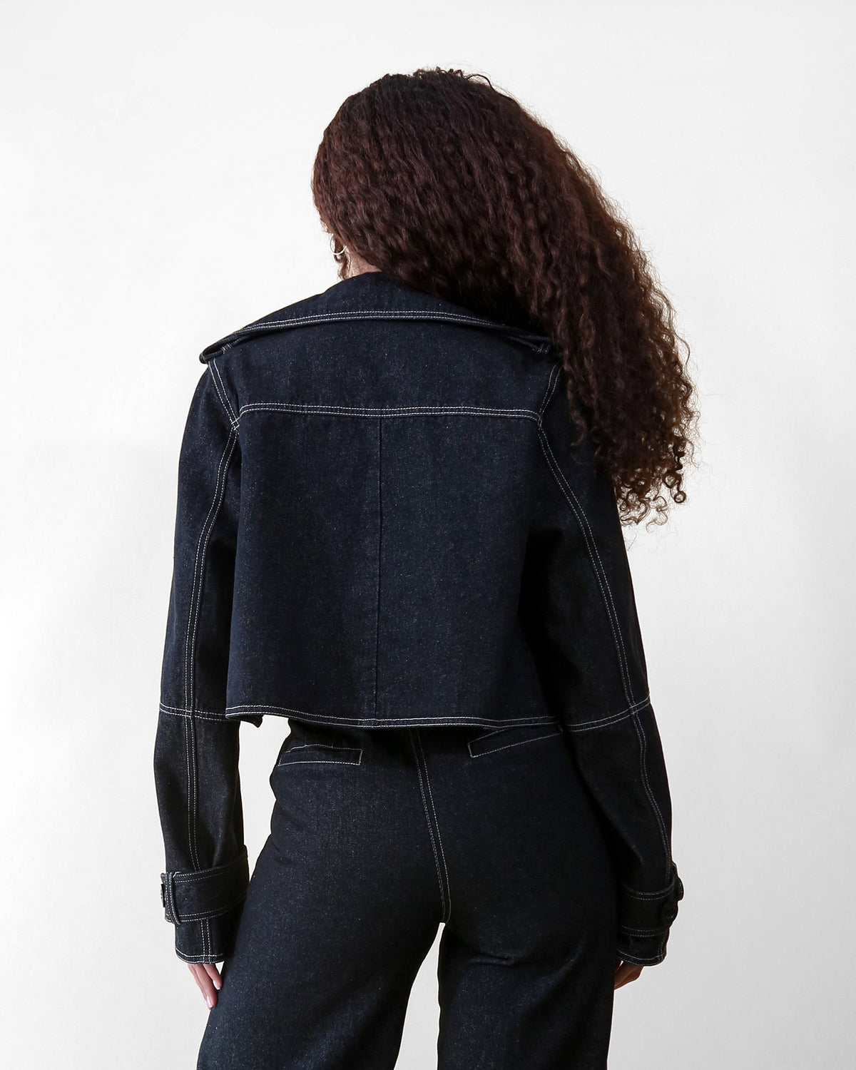 Kayla cropped denim trench, back view