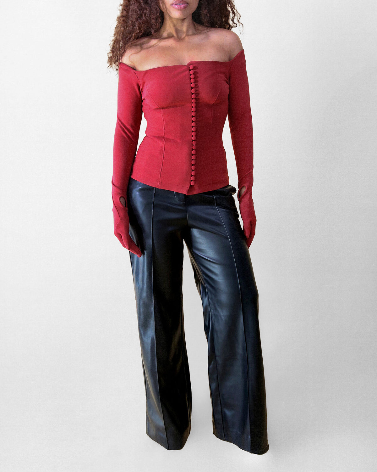 Maya wide-leg vegan leather pant in black, front view