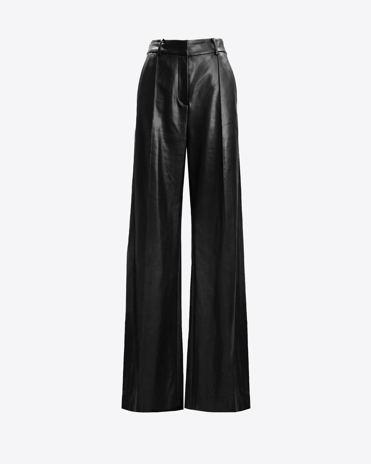 Maya wide-leg vegan leather pant in black, on dress form