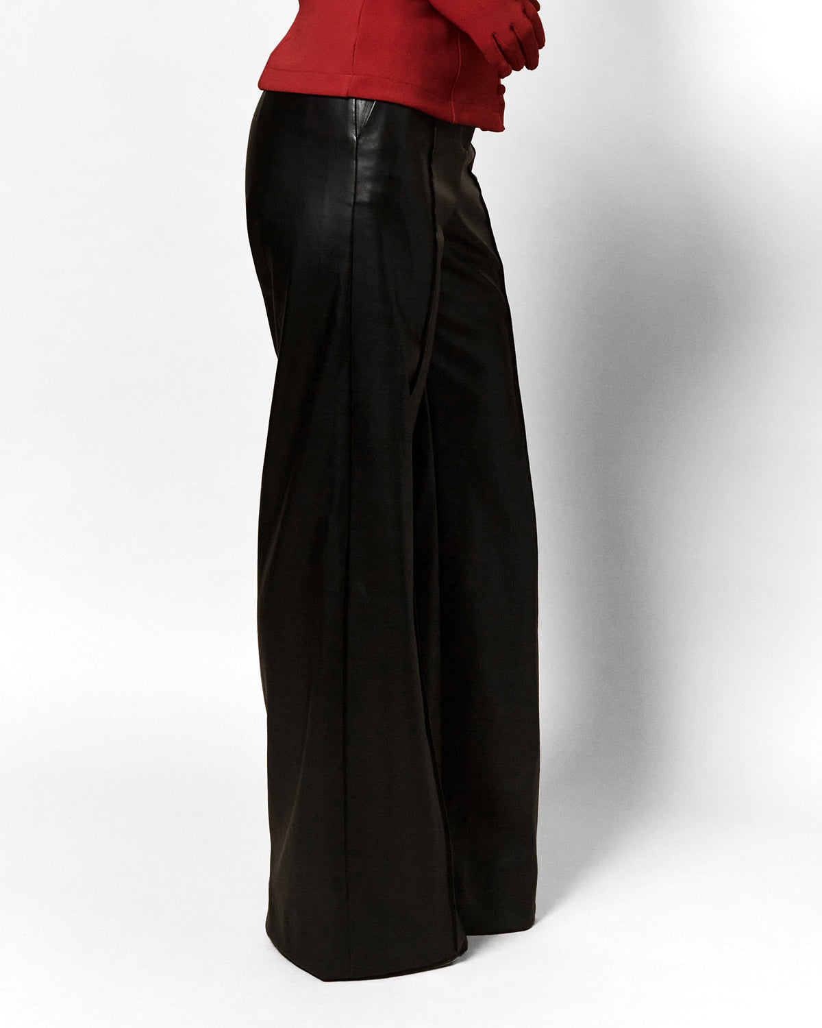 Maya wide-leg vegan leather pant in black, side view