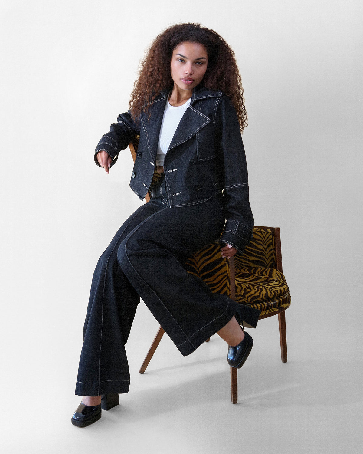 Maya mid-rise denim pant, front view