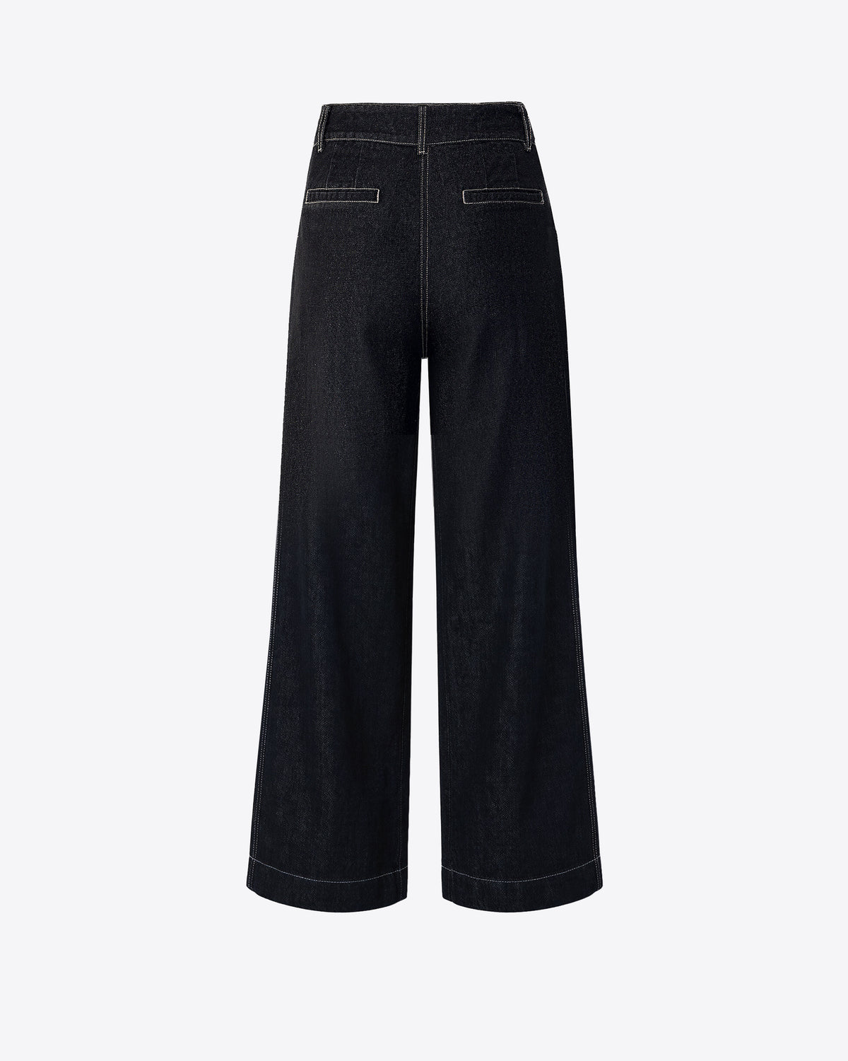 Maya mid-rise denim pant, back view on dress form